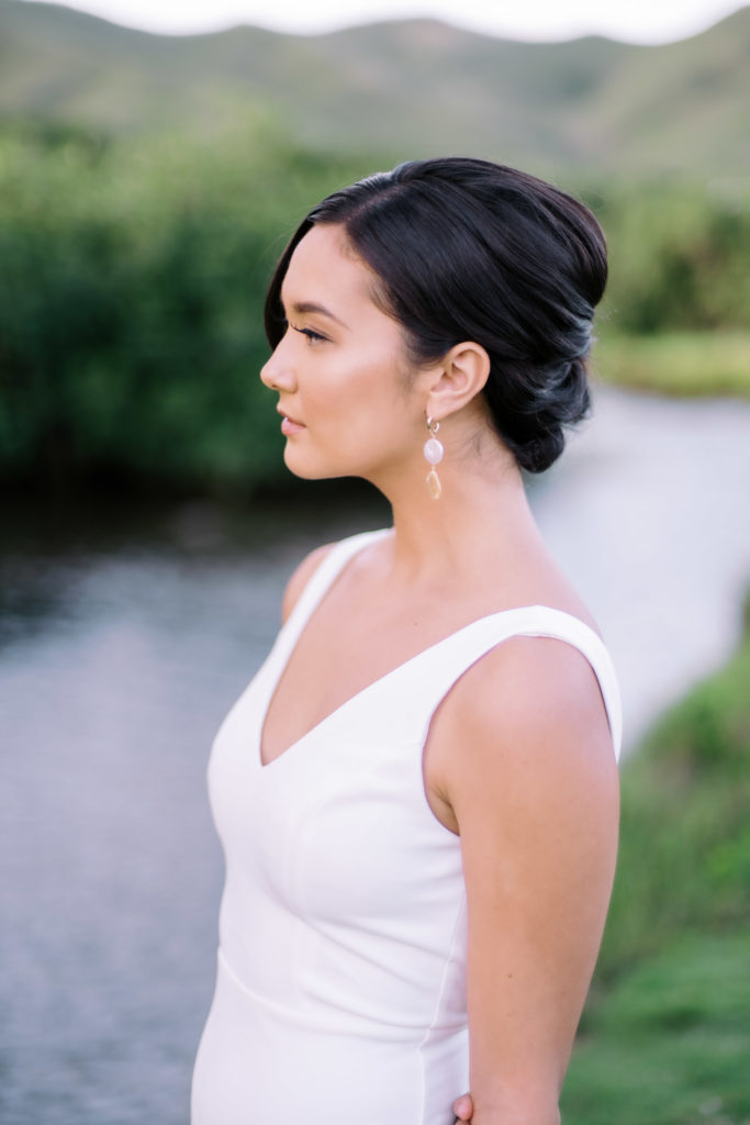 Bride in white dress on Oahu
