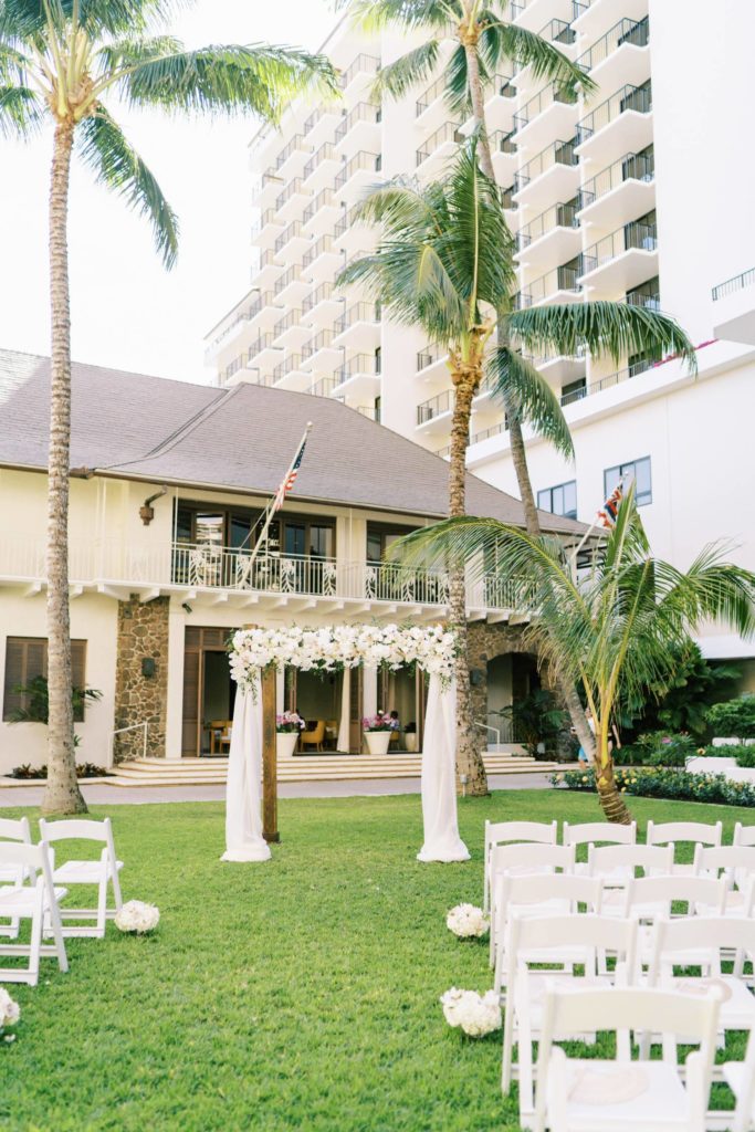 Flower arrangements at Oahu Wedding at The Halekulani Hotel