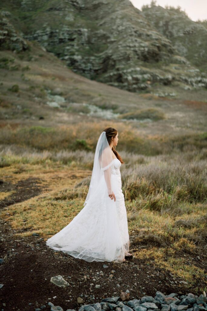 Oahu Private Wedding Day Bride Walking Down the Hill