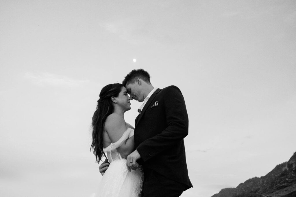 Black and White Photo of a Newlywed couple