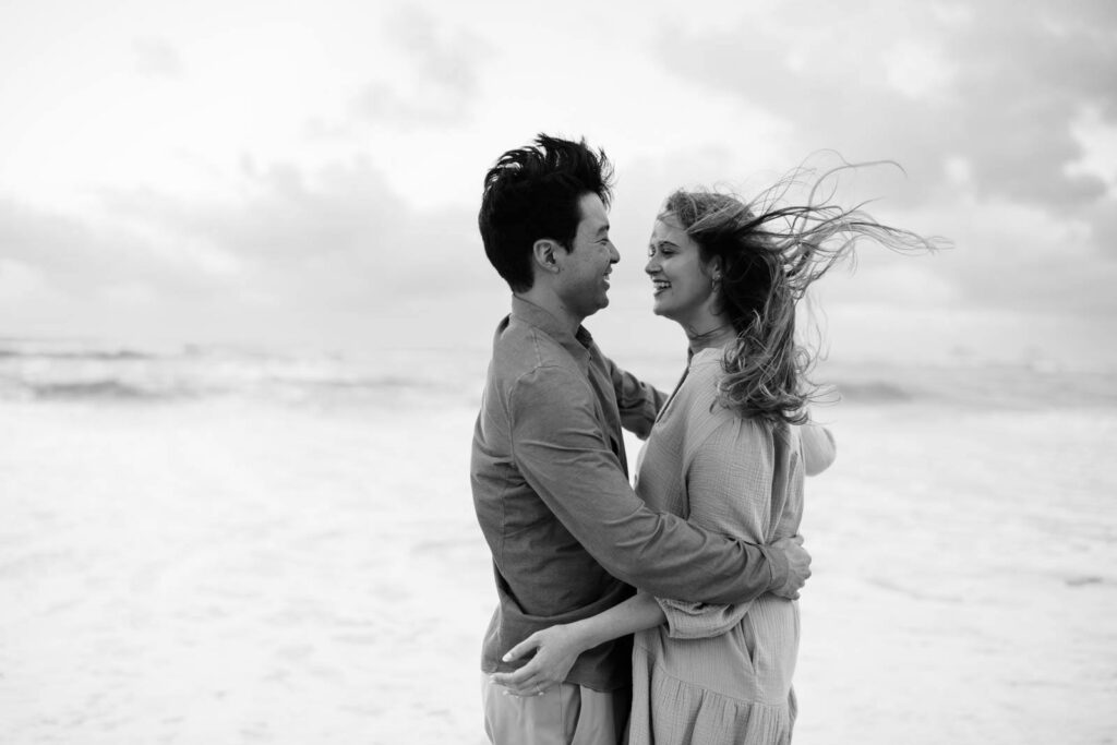 Black and White Engagement Photo Session by the beach