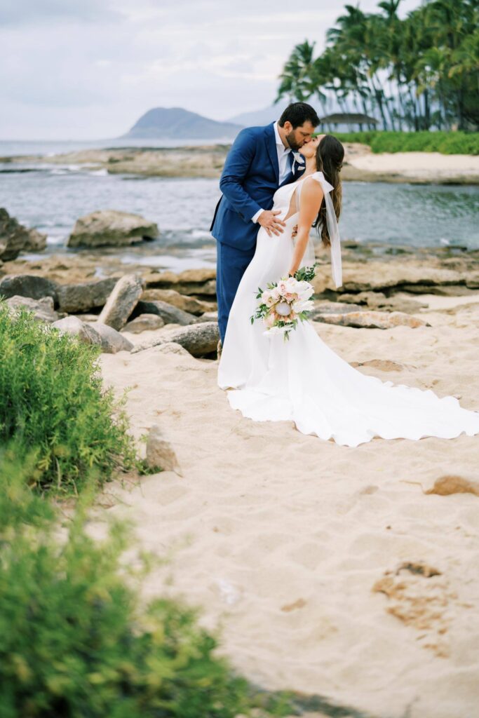 Intimate Elopement on Oahu First Kiss