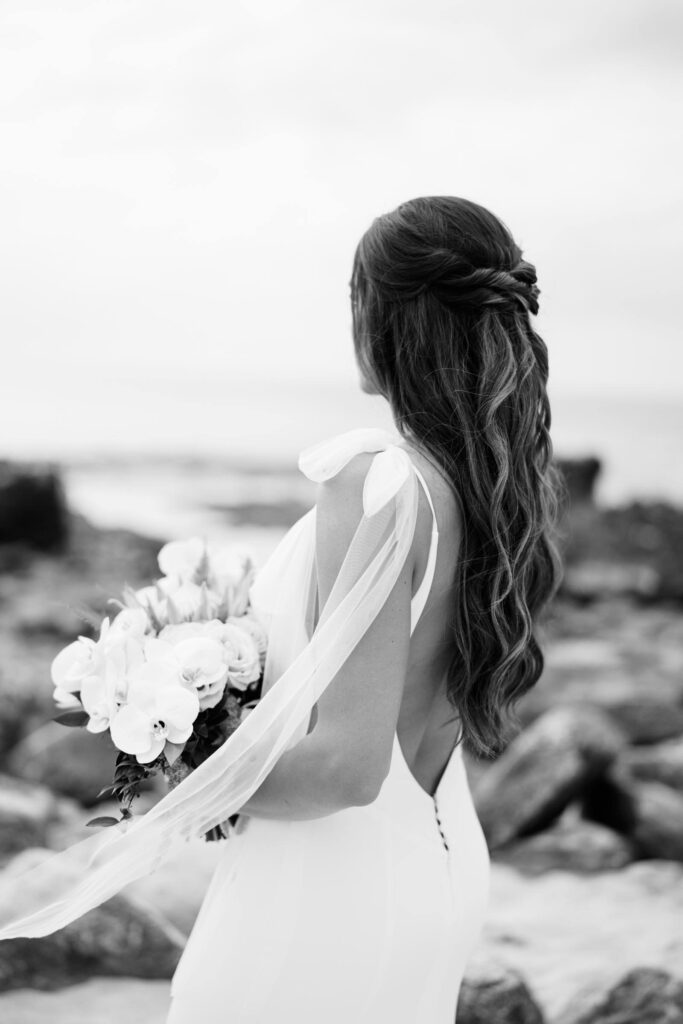 Black and White Beautiful Bride Portrait in Wedding Dress