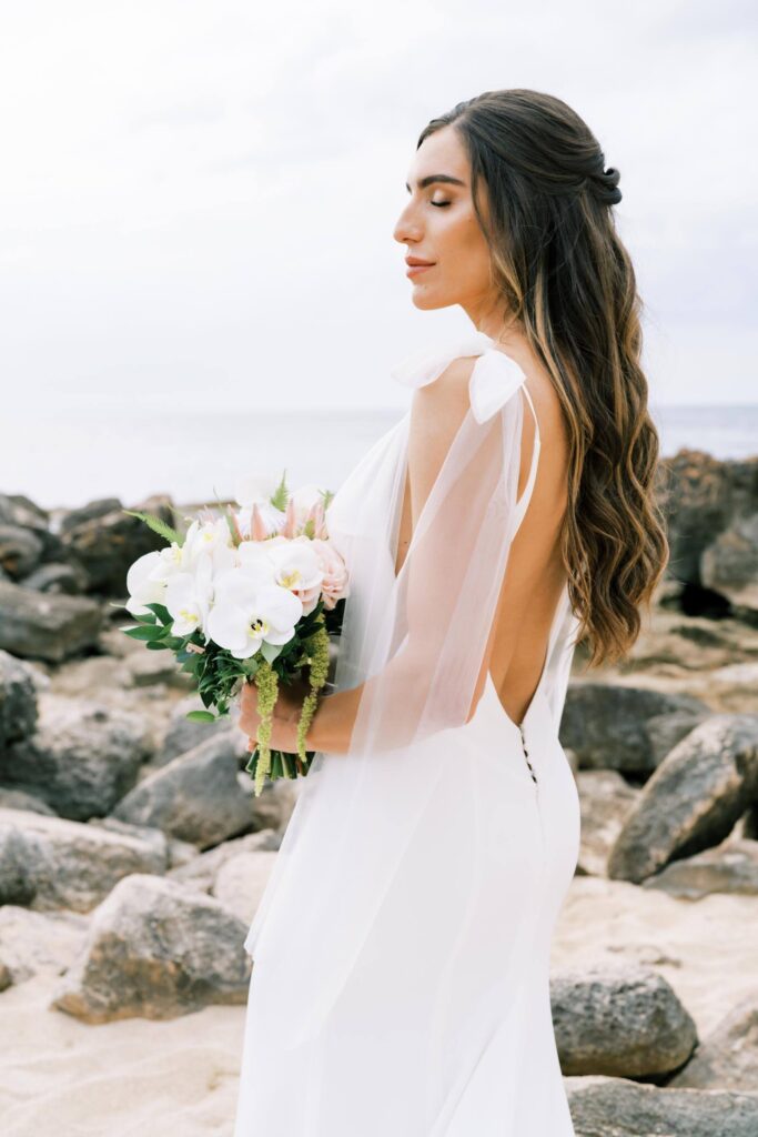Beautiful Bride Portrait in Wedding Dress Elopement in Oahu