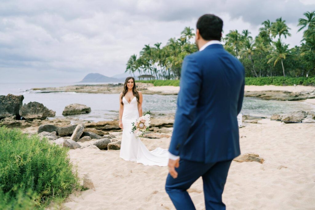 Intimate Elopement on Oahu Couple First Look