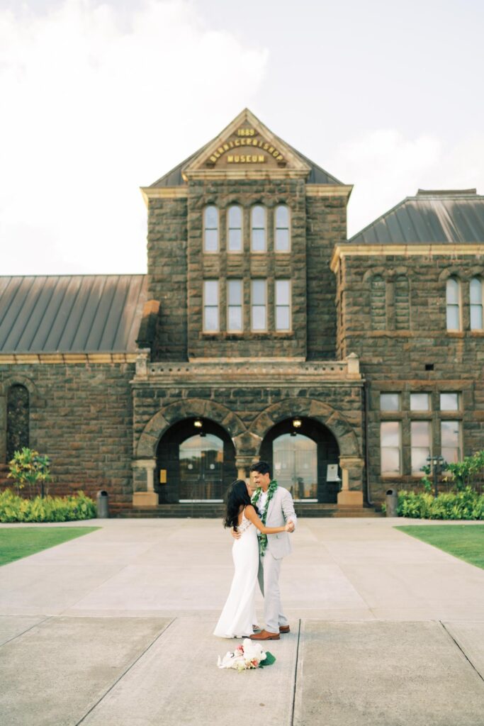 Newlyweds first dance at the Bishop Museum Honolulu